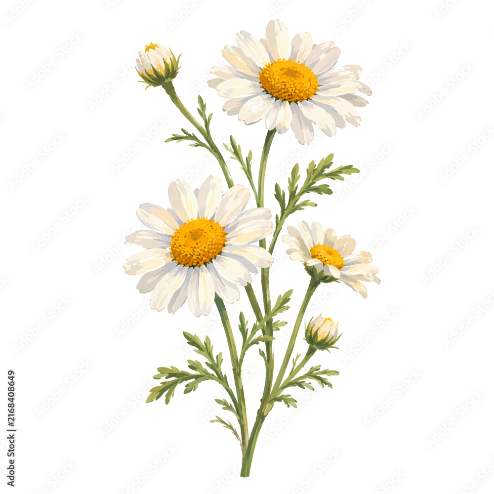 Obraz premium Hand Painted Daisy Flowers Watercolor Botanical Illustration