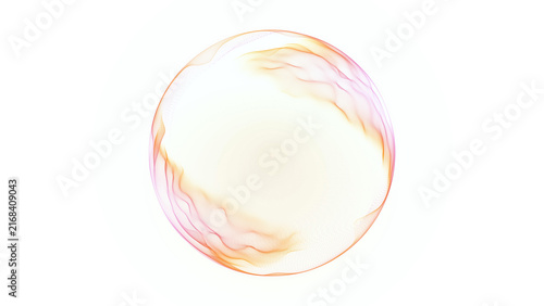 Orange translucent energy sphere on light background, soft minimal illustration with airy mesh waves and elegant abstract form.