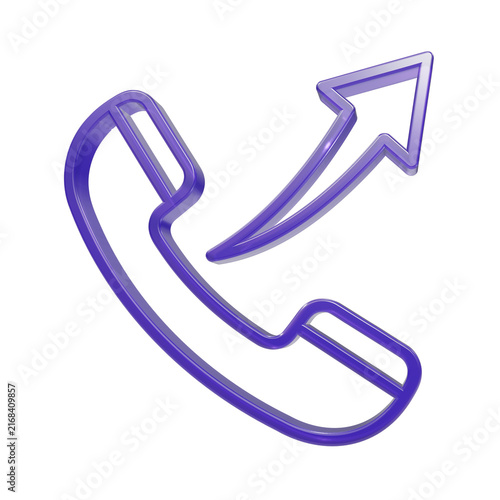 Obraz na plátně Purple 3D glass outgoing call handset arrow telephone icon isolated PNG