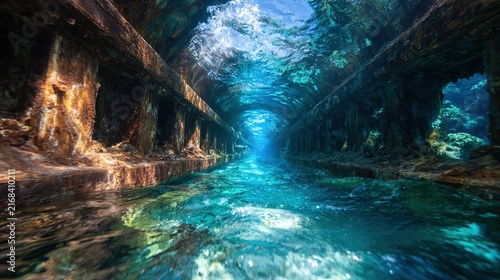 Underwater Passage in Vibrant Ocean Environment