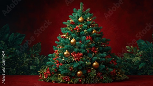 Beautifully Decorated Christmas Tree with Gold Ornaments