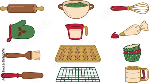 Baking tools and ingredients collection in a flat vector illustration style