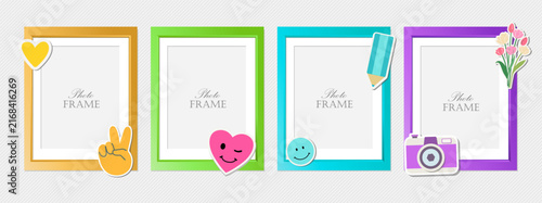 Scrapbook collage vector design template. Cute kid photo frame. Album memory fun decoratin. Border colorful square frames. 
