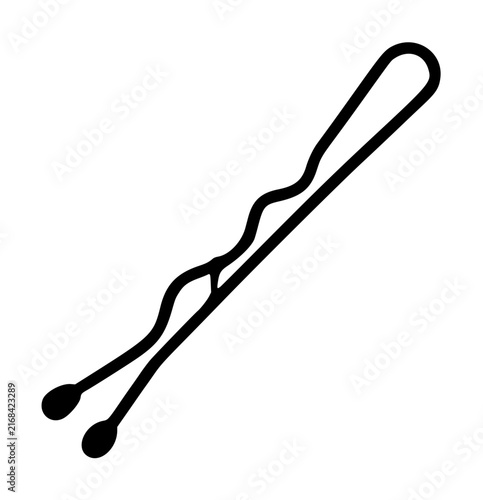 Foto Minimalist black bobby pin vector icon for hair styling and beauty salon branding, isolated on white background