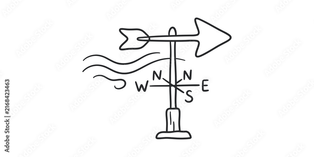 Fototapeta premium Weather vane directional arrow icon for meteorology and wind tracking.