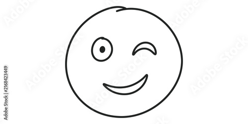 Obraz na plátně Happy winking face emoticon sketch with closed eye for digital messaging