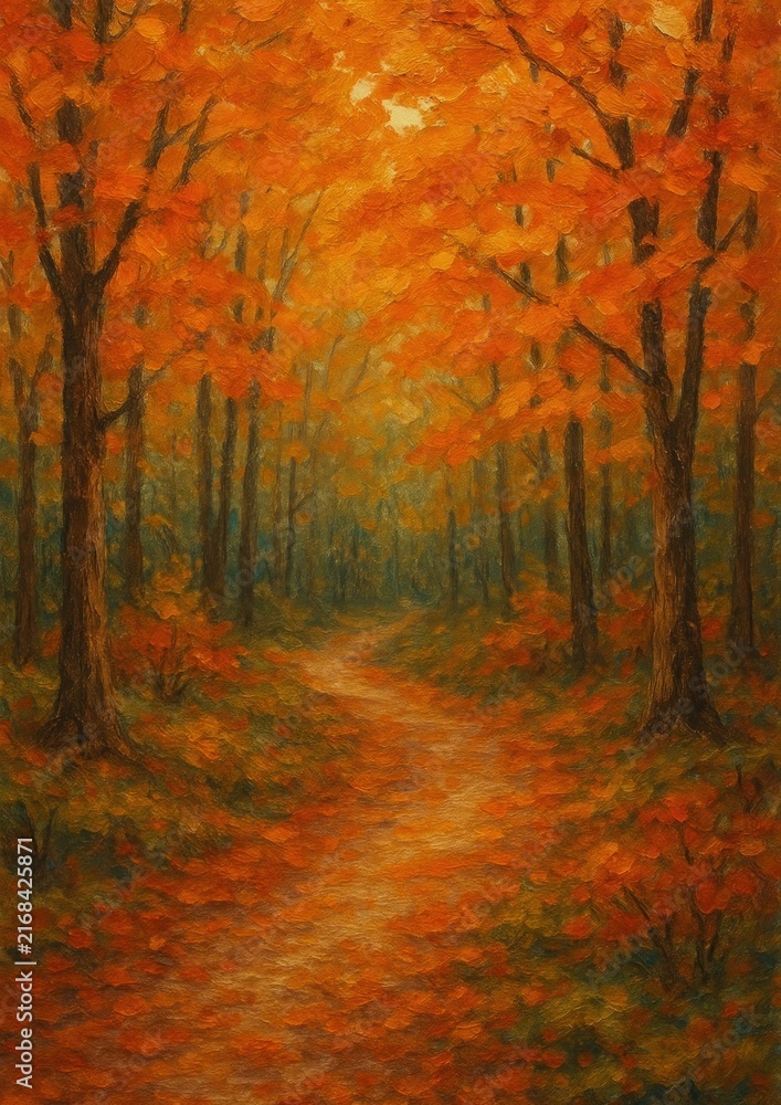 Fototapeta premium Vibrant autumn forest path wallpaper.