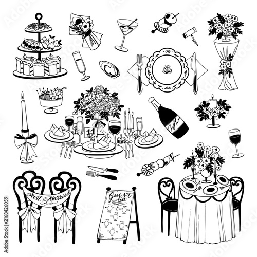 Black and White Wedding Decoration Elements Set.