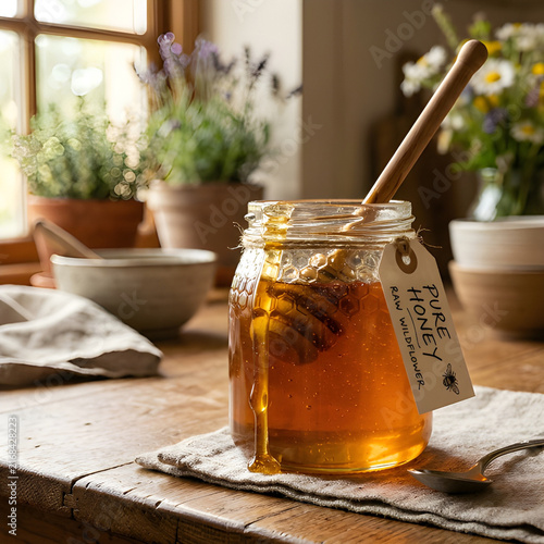 honey in a glass jar and honey