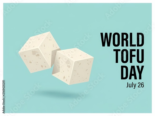World Tofu Day Light Blue Minimalist Banner With Levitating Cubes