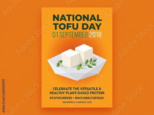 National Tofu Day Orange Poster Template With White Plate Graphic