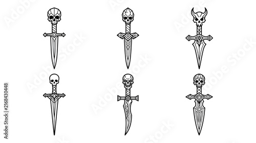 Fotografie Collection of stylized skull daggers, fantasy weapon icons