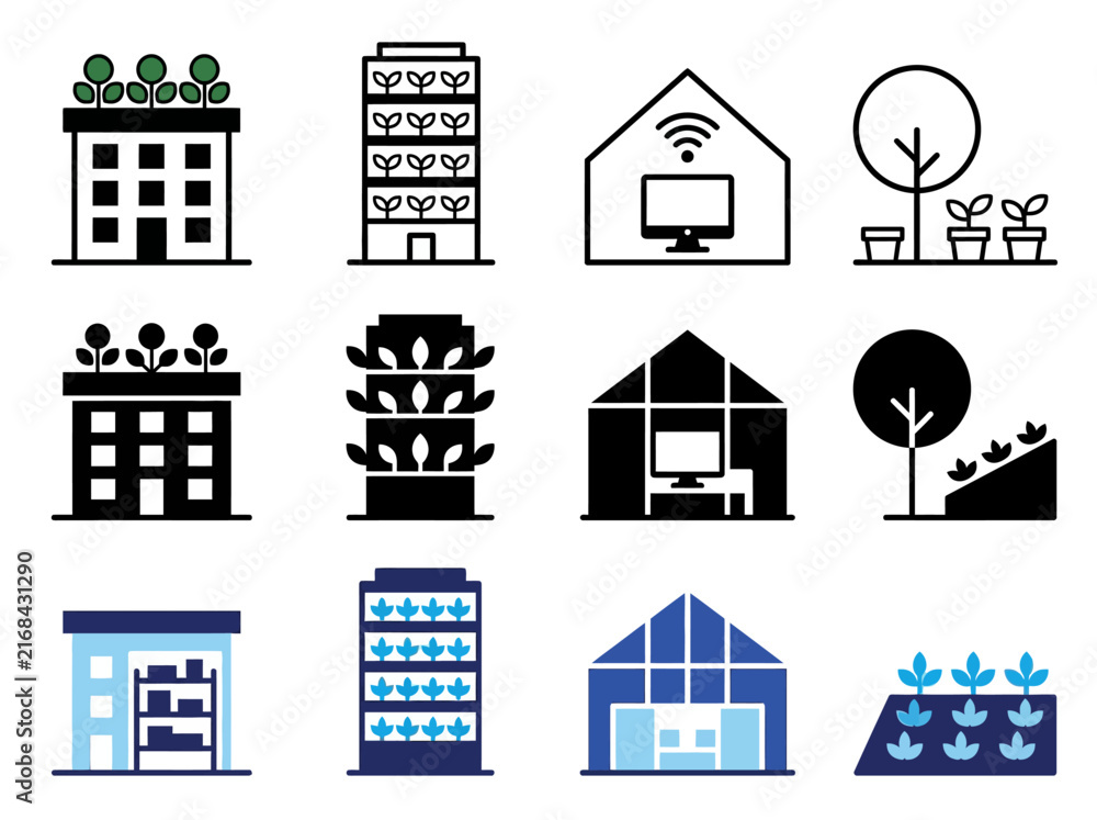 Fototapeta premium Sustainable Urban Farming and Vertical Gardening Icon Set