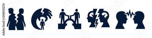 Relationship Conflict and Communication Problem Silhouette Icon Set Vector