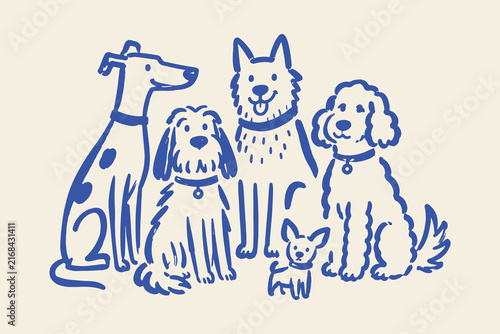 Dogs Group Doodle Pet Characters Illustration