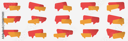 Colorful speech bubble collection with overlapping red and orange chat shapes for messaging, conversation, communication and social media design