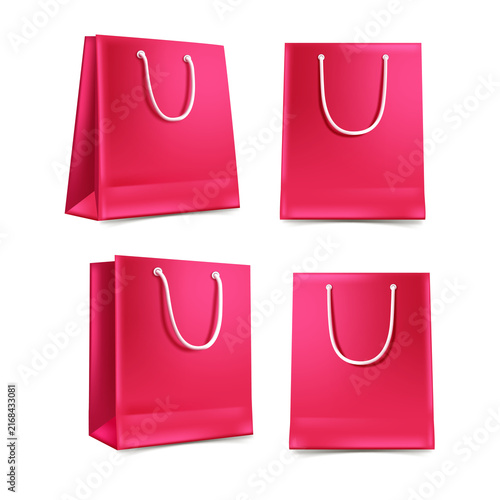Four pink shopping bags isolated on transparent background