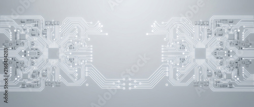 Digital connectivity and future technology concept with abstract glowing circuit board background and copy space