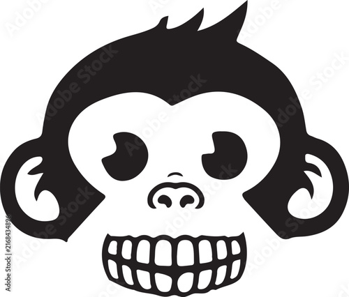 Photography Minimalist Monkey Face Vector Logo Icon with Wide Grin