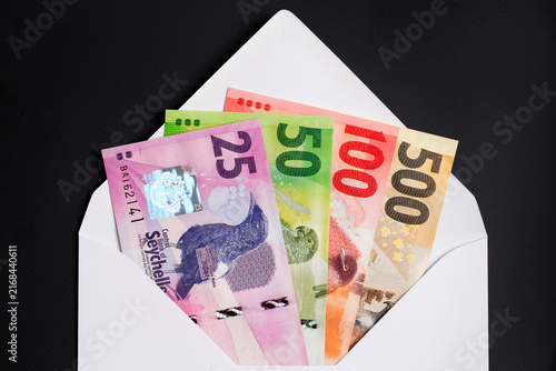 Seychellois rupee in a white envelope