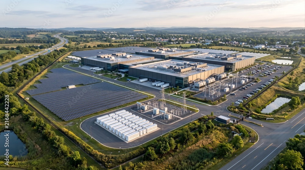 Fototapeta premium Sustainable AI Data Center with Renewable Energy
