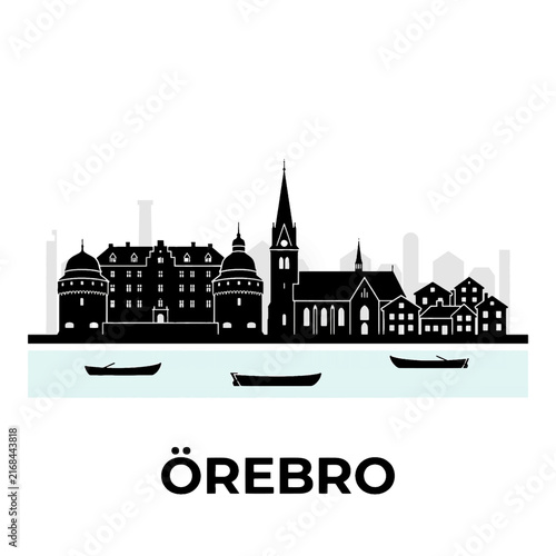 Obraz na plátne Örebro Sweden Skyline Silhouette - A Medieval Castle City on the Svartån Vector