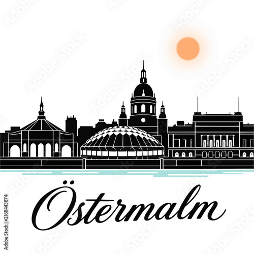 Canvas Print Östermalm Stockholm Sweden Skyline Silhouette - Elegant Script Lettering Vector