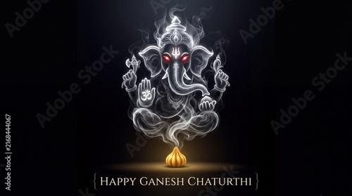Happy Ganesh Chaturthi: Is the grand festival celebrated all over the India. A creative poster design of a Ganesh idol form the smoke of holy stick (Agarbatti In ... See More