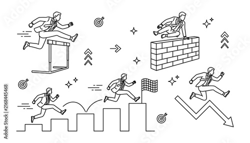 Foto Athletes Overcoming Obstacles Vector Illustration Featuring Running, Obstacle