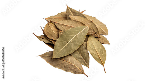 Fotografie Heap of aromatic dried bay leaves spice isolated on transparent background