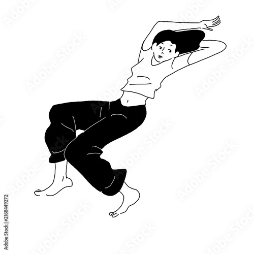 Line drawing of a woman lying down