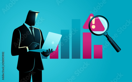 Business Risk Analysis and Performance Monitoring Concept with Magnifying Glass and Bar Chart
