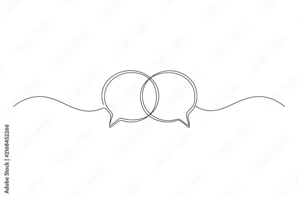 Obraz premium Continuous line drawing of two overlapping circles representing connection with line art venn diagram black and white