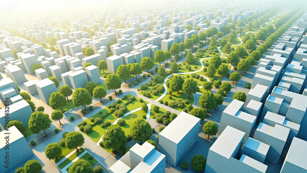 Obraz premium Urban Green Corridors Connecting Parks and Residential Areas