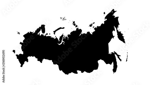 Black silhouette map of Russia on a white background. Outline of the country's borders.