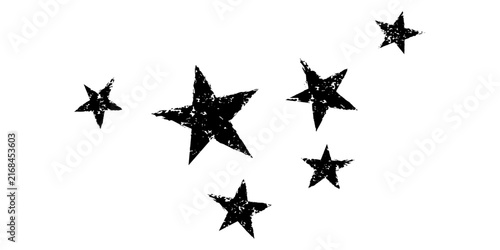 Star grunge icon, black chalk texture stamp. Rough retro star set, paint brush punk doodle shape. Crayon rock burst silhouette isolated on white background. Simple artistic pencil vector illustration