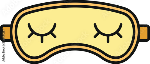 Yellow sleep mask having a black outline with closed eyes illustration