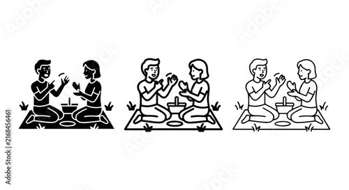 Couple Picnic Icons, Outdoor Meal Vector Set, Romantic Date Graphics, Simple Line Art