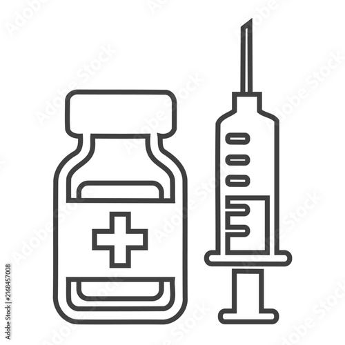 Medical Syringe and Vaccine Vial Outline Icon Vector Illustration