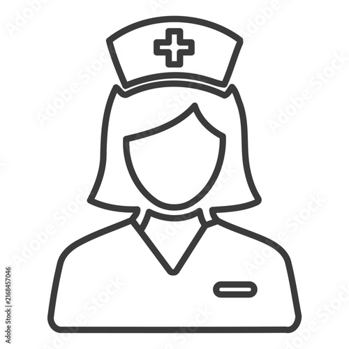 Female Nurse Avatar Character Outline Icon Vector Illustration