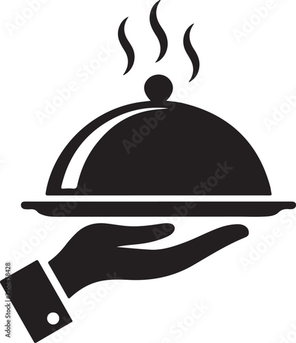 Professional waiter hand holding a hot serving tray for restaurant hospitality and luxury dining service concepts