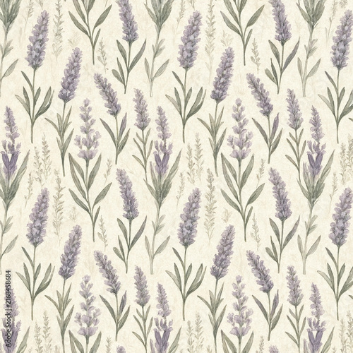  lavender botanical illustrations, delicate roses, ornamental damask fragments, postage marks and aged parchment, cohesive dusty lavender, plum, ivory and beige palette, authentic distressed vintage t