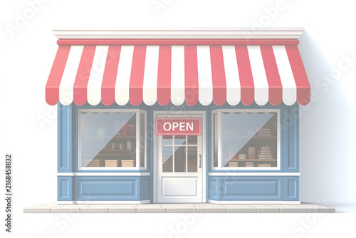 Obraz na płótnie 青い屋根の店舗のイラスト ショップやカフェの合成用レイヤー素材