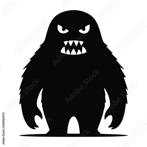 Фотография Black silhouette of a furry monster with sharp teeth
