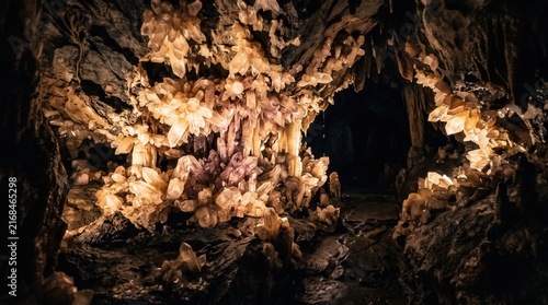 Stunning Crystal Cave Formation with Illuminated Natural Mineral Structures
