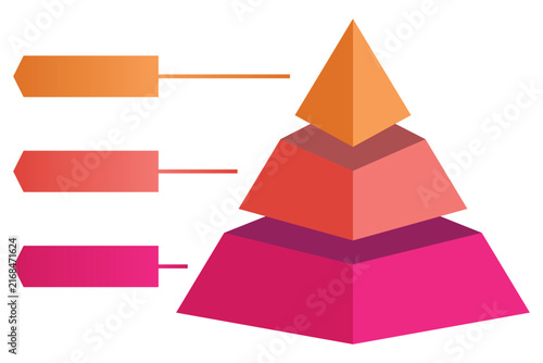Vector illustration 3d pyramid infographic template design. Colourful 3 levels pyramid.