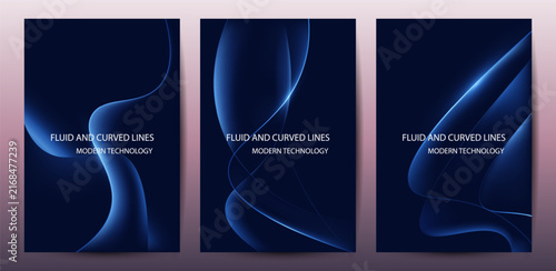 Abstract Blue Neon Wave Background with Glowing Curved Lines