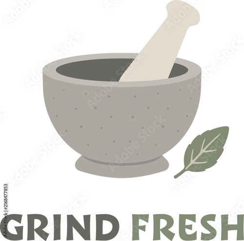 Mortar And Pestle Illustration With English Text Grind Fresh