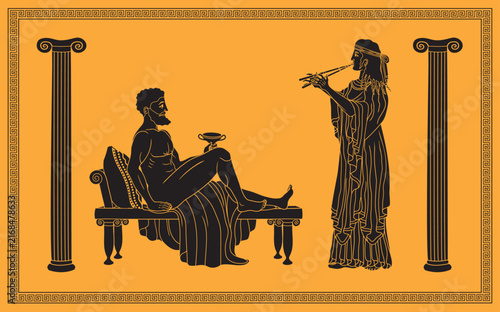 Vector illustration of Odysseus and Calypso