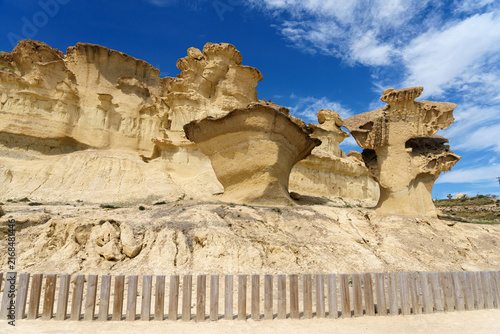 Eroded Sandstone Formations of Gredas de Bolnuevo at Sunset, Murcia, Spain
